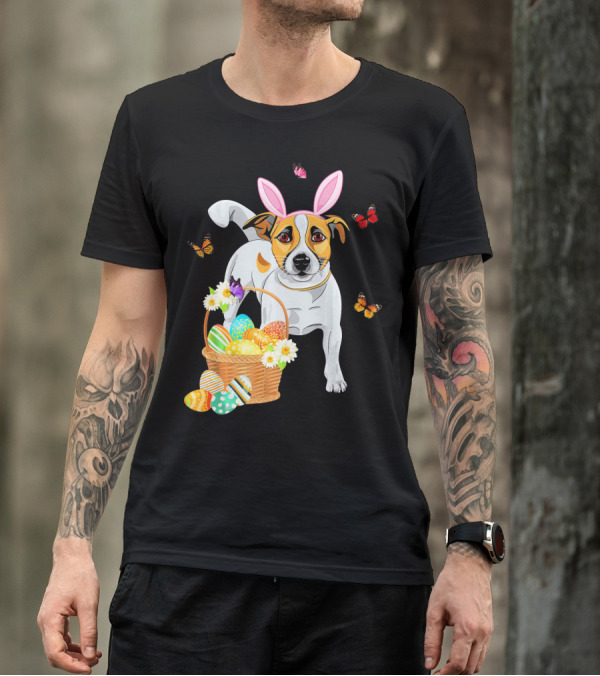 Jack Russell Bunny Hat Easter Eggs Basket Butterflies T-Shirt