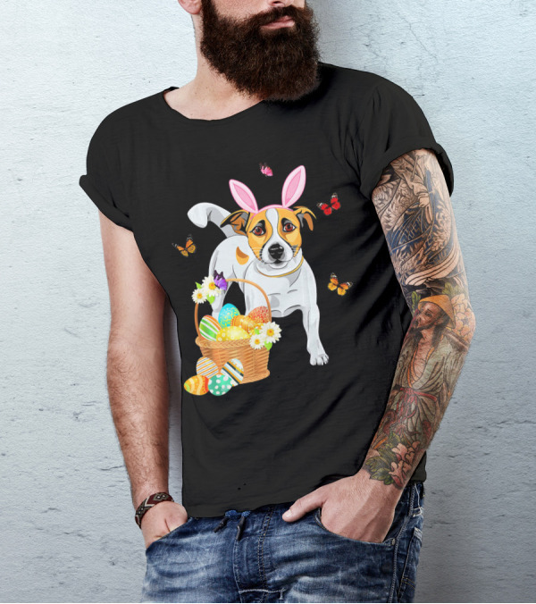 Jack Russell Bunny Hat Easter Eggs Basket Butterflies T-Shirt