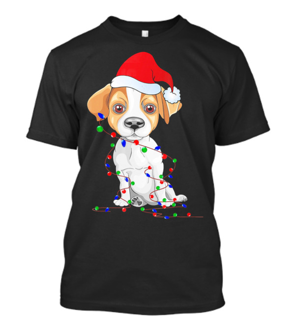 Jack Russell Christmas Lights Decoration Santa Hat T-Shirt