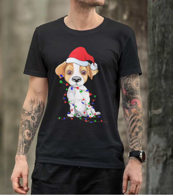 Jack Russell Christmas Lights Decoration Santa Hat T-Shirt