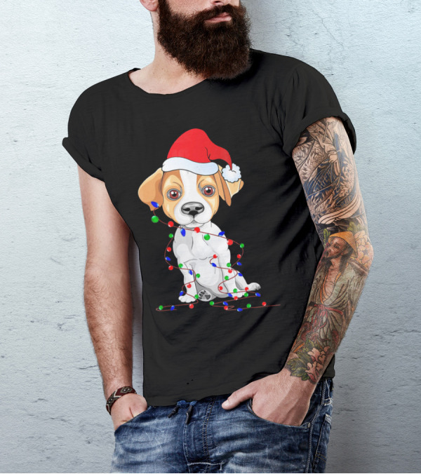 Jack Russell Christmas Lights Decoration Santa Hat T-Shirt