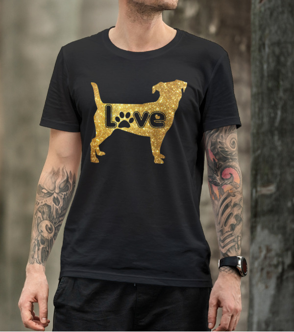 Jack Russell Gold Love Valentine Paw Print Dog T-Shirt