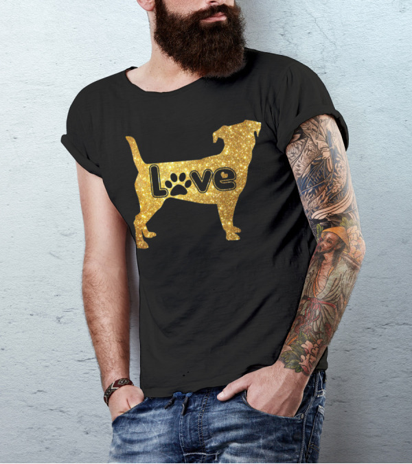 Jack Russell Gold Love Valentine Paw Print Dog T-Shirt