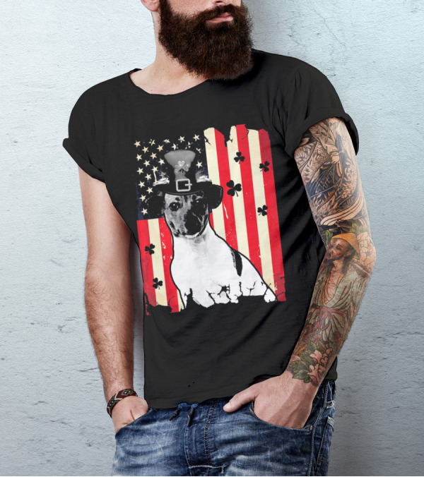 Jack Russell Terrier American Flag St Patricks Day With Shamrocks T-Shirt