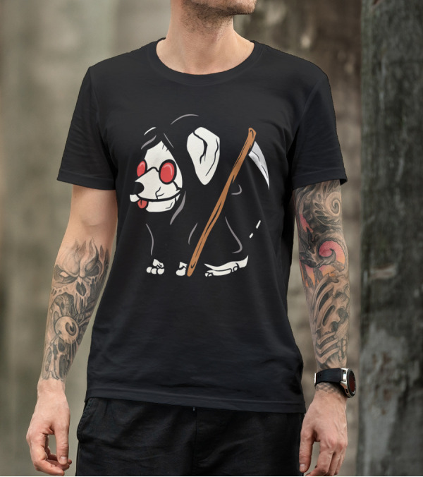 Jack Russell Terrier Reaper With Scythe And Red Glasses T-Shirt