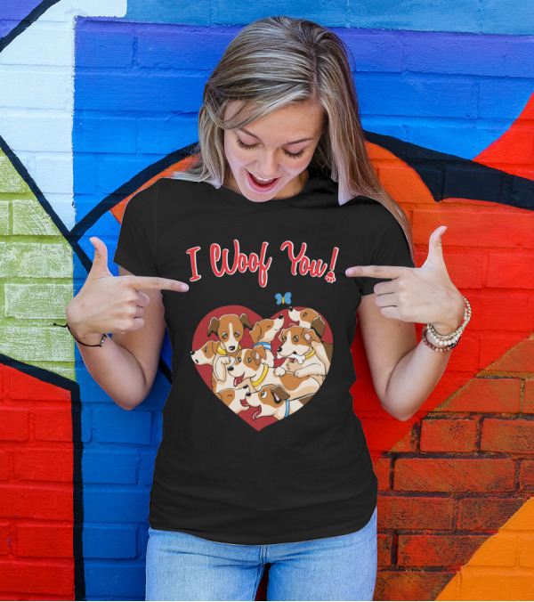 I Woof You Jack Russell Terrier Valentines Day Heart Puppies T-Shirt