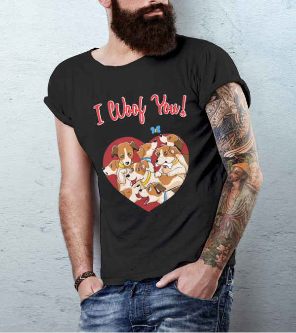 I Woof You Jack Russell Terrier Valentines Day Heart Puppies T-Shirt