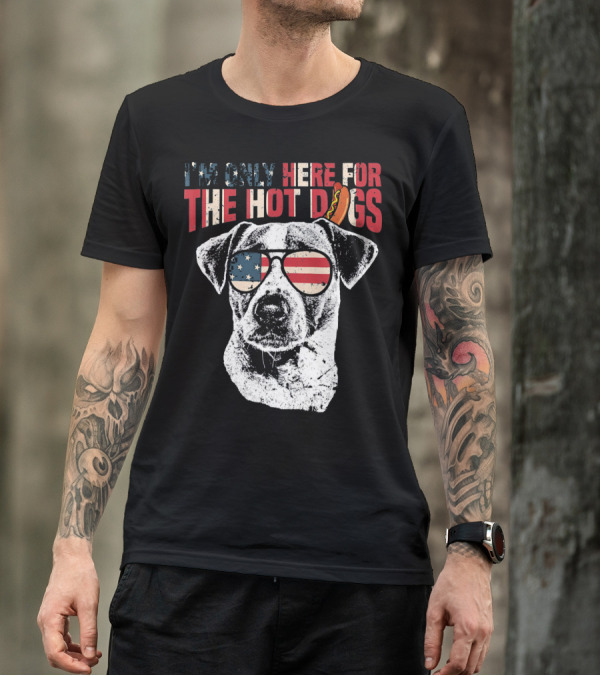 I'm Only Here For The Hot Dogs Jack Russell Terrier Funny 4th Of July Pup T-Shirt