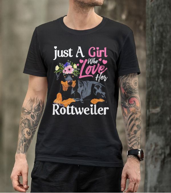 Just A Girl Who Loves Her Rottweiler With Floral Crown And Heart Accents T-Shirt