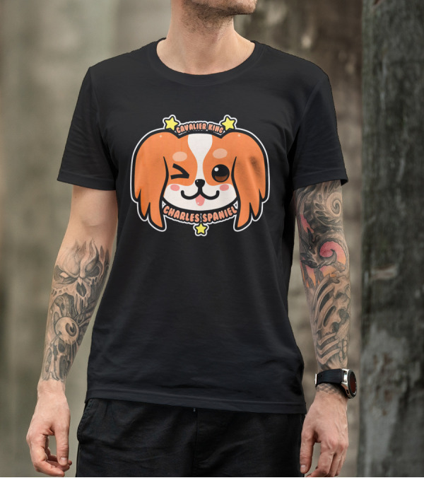 KAWAII Cavalier King Charles Spaniel Dog Puppy Cute Winking Face With Stars T-Shirt