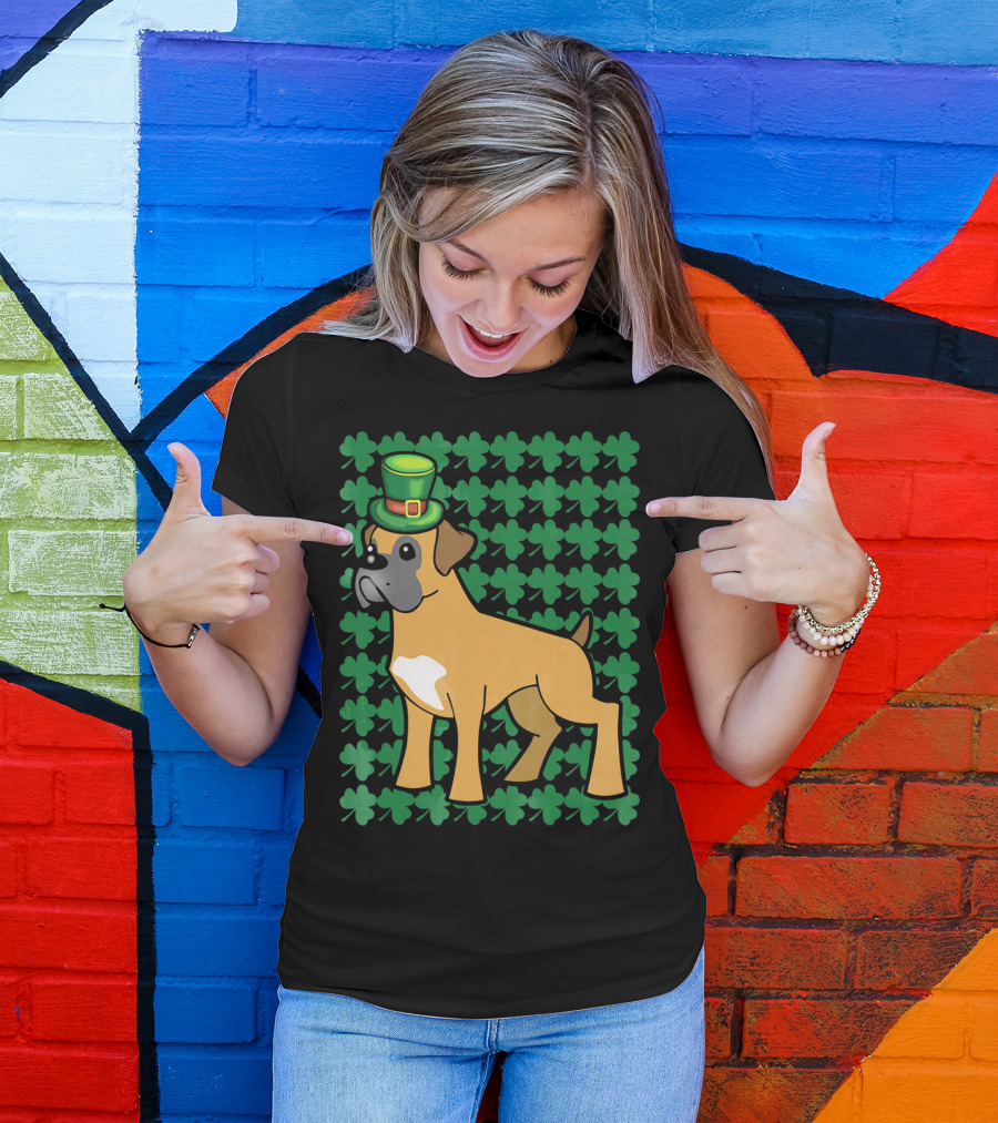 Leprechaun Boxer Dog With Clover T-Shirt