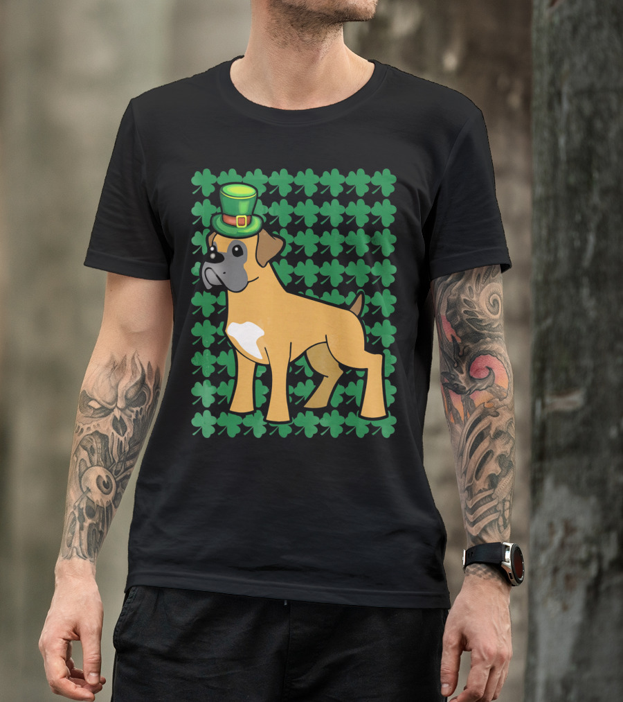 Leprechaun Boxer Dog With Clover T-Shirt