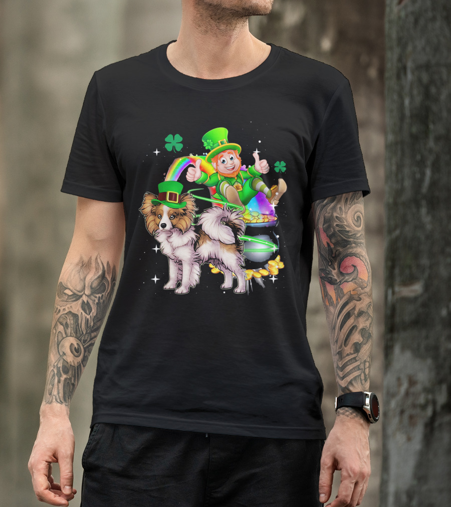 Leprechaun Papillon St Patrick's Day Shamrock Rainbow Pot Of Gold T-Shirt