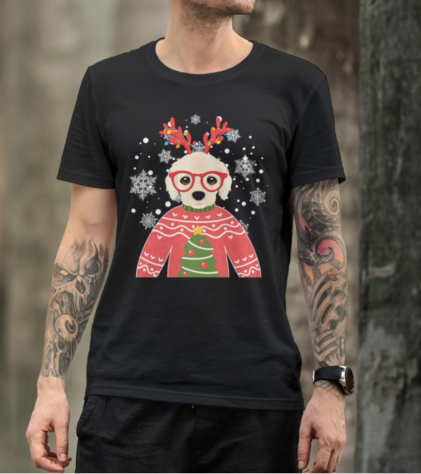 Christmas Cocker Spaniel Reindeer Antlers Snowflakes Sweater Tree T-Shirt
