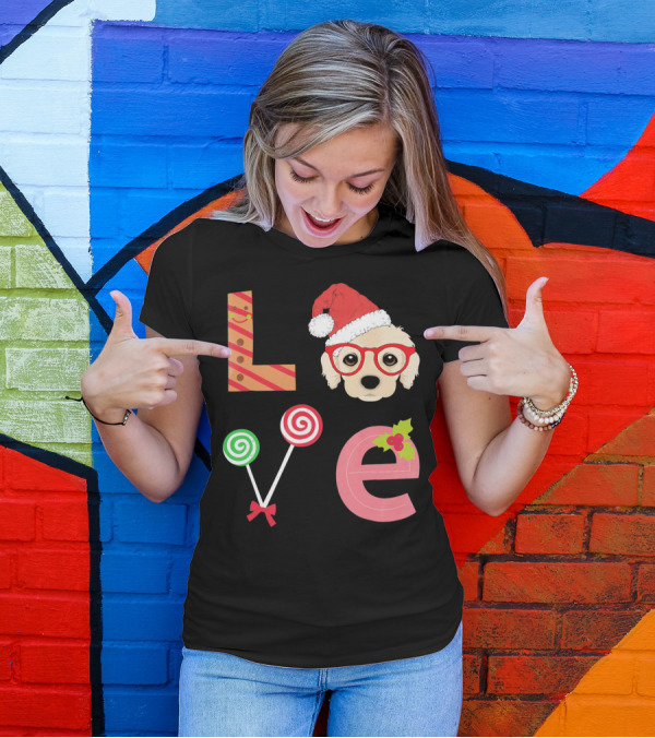 Love Cocker Spaniel Santa Christmas Dog Lollipop Glasses T-Shirt
