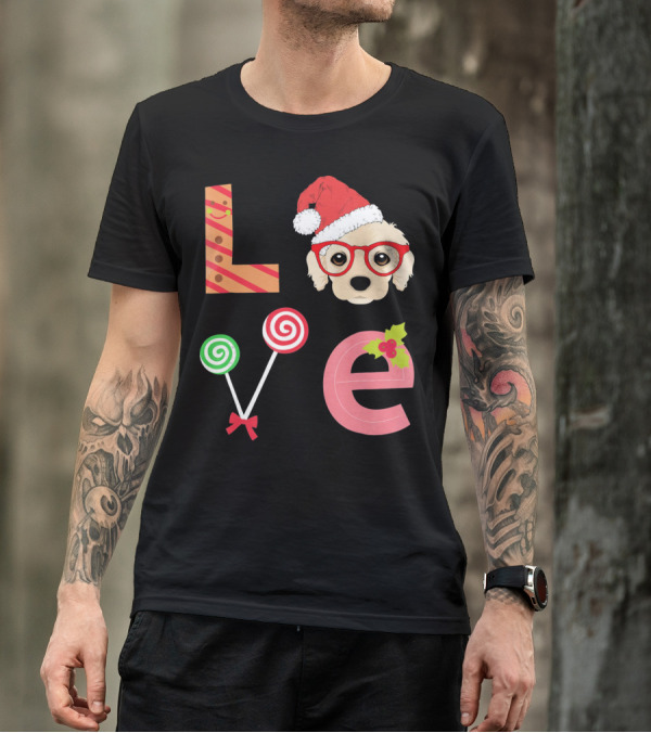 Love Cocker Spaniel Santa Christmas Dog Lollipop Glasses T-Shirt