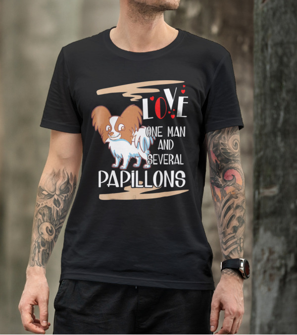 Love One Man And Several Papillons With Hearts T-Shirt
