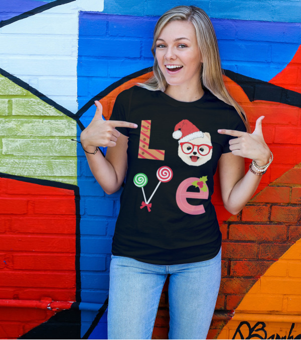 Love Pomeranian Santa Christmas Dog Candy Cane Glasses T-Shirt