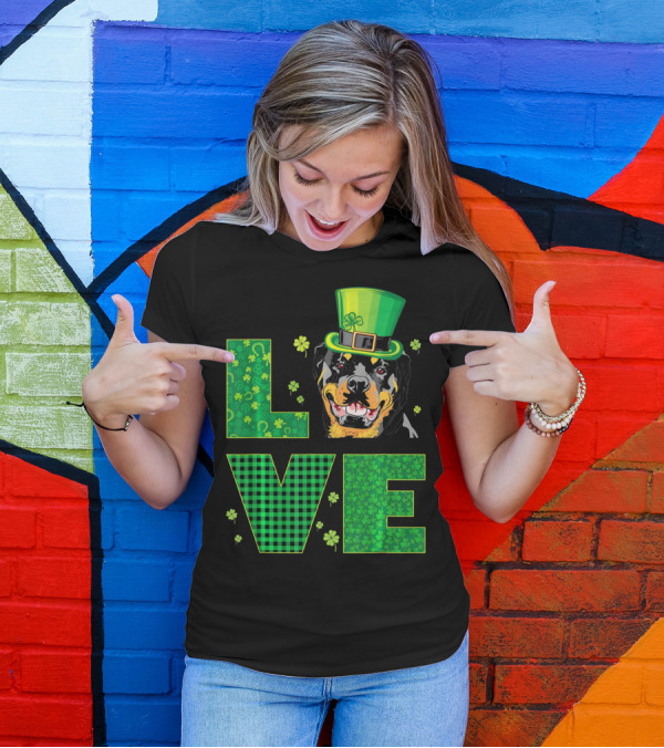 Love Rottweiler St. Patrick's Day Hat Green Shamrock Leaf T-Shirt