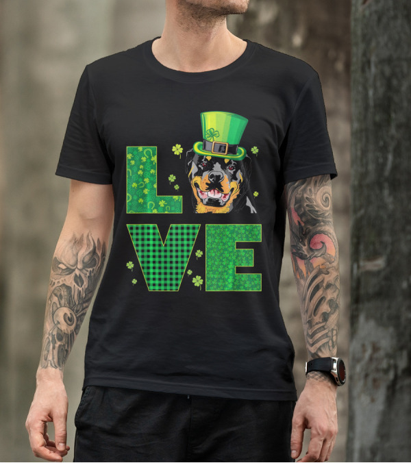 Love Rottweiler St. Patrick's Day Hat Green Shamrock Leaf T-Shirt