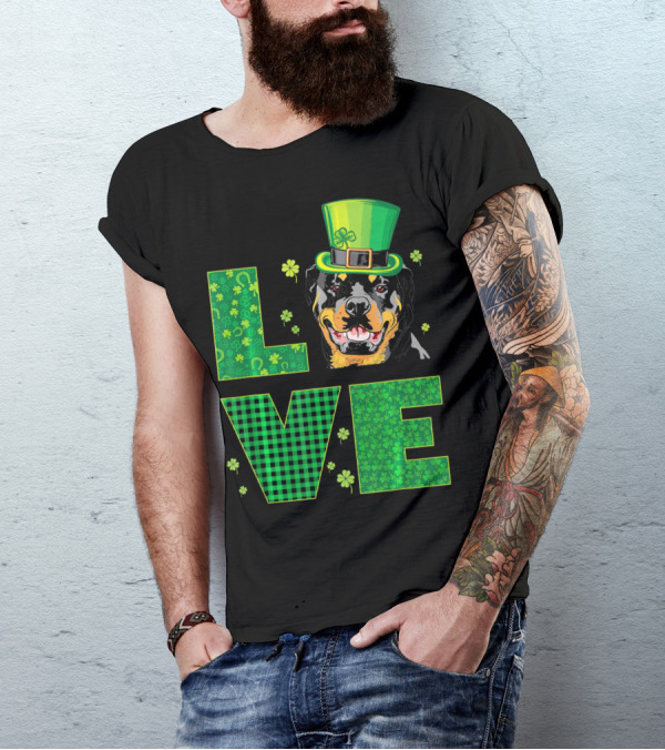 Love Rottweiler St. Patrick's Day Hat Green Shamrock Leaf T-Shirt