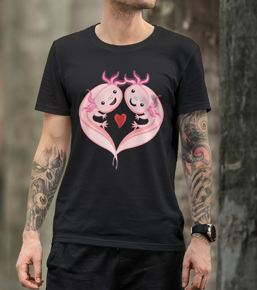 Axolotl Amphibian Love Heart Valentine T-Shirt