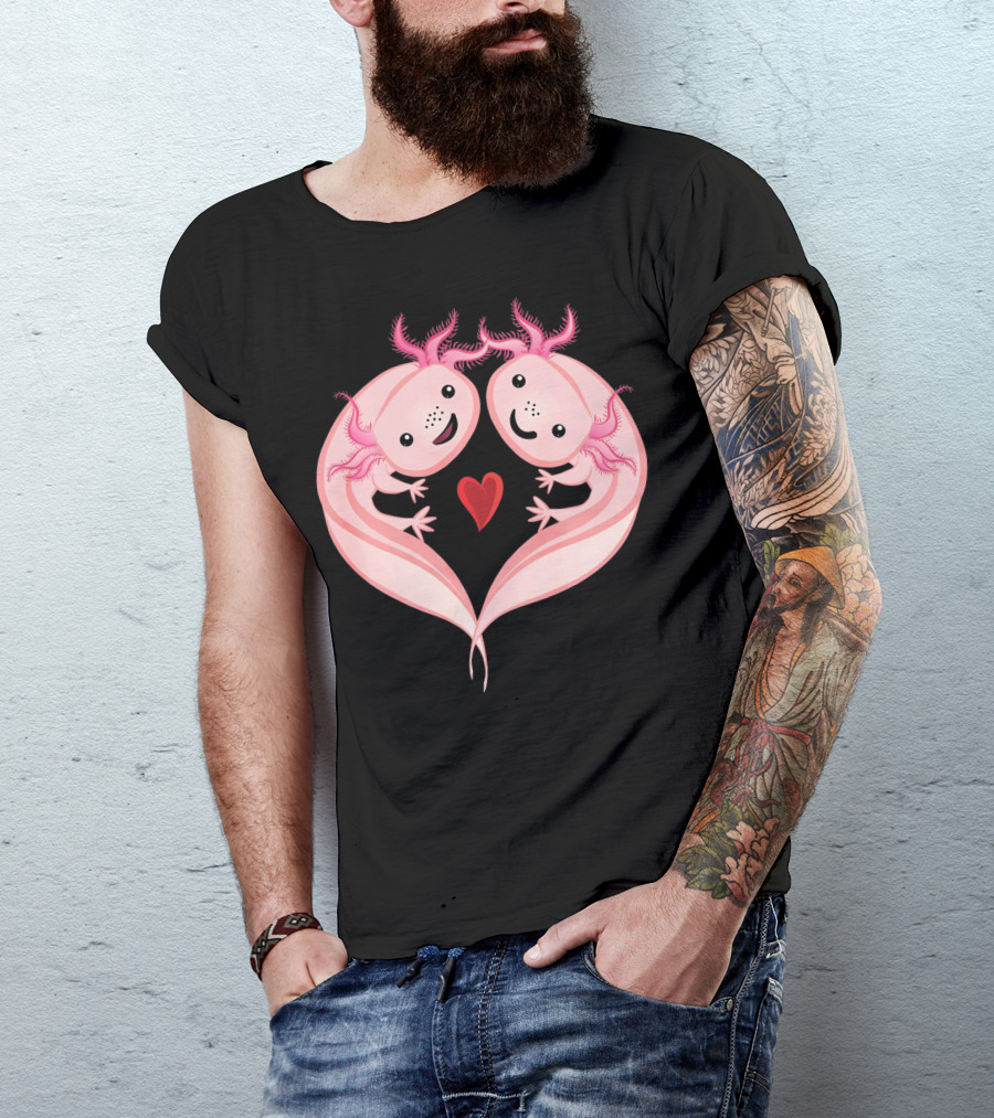 Axolotl Amphibian Love Heart Valentine T-Shirt