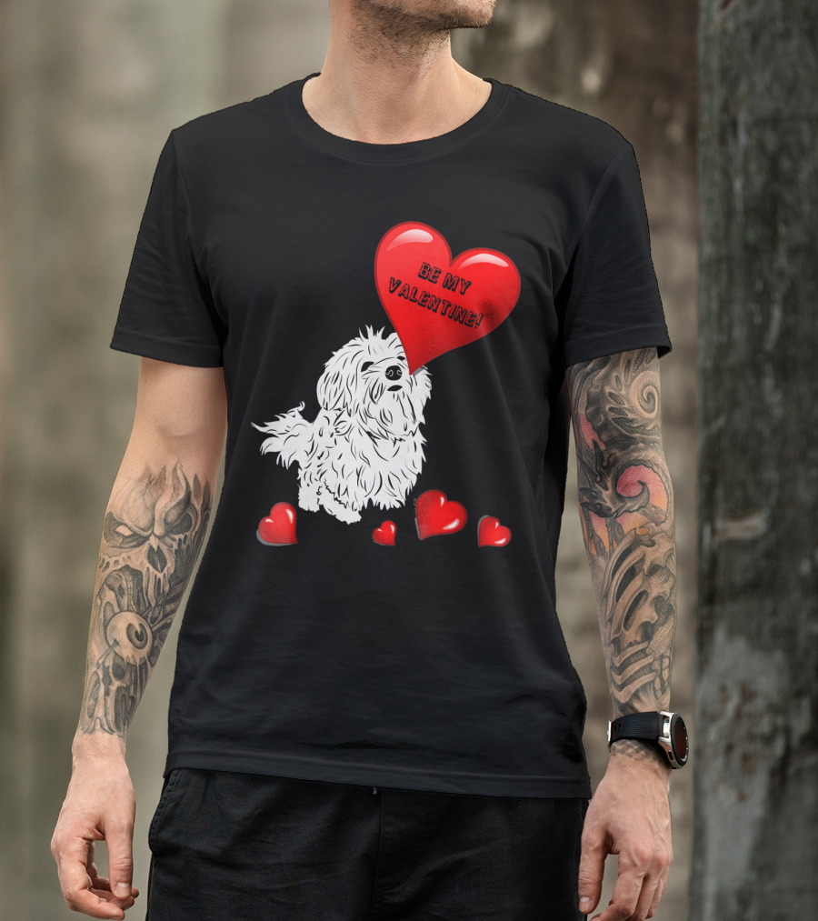 Be My Valentine Maltese Dogs In Love With Red Hearts T-Shirt