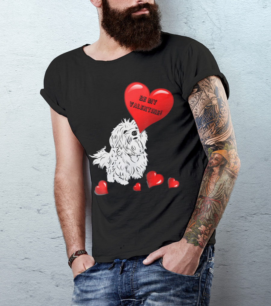Be My Valentine Maltese Dogs In Love With Red Hearts T-Shirt