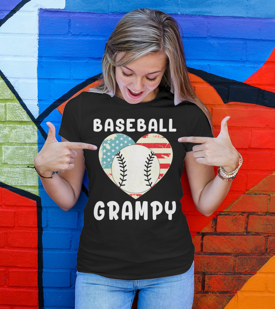 Baseball Grampy Heart With American Flag Love T-Shirt