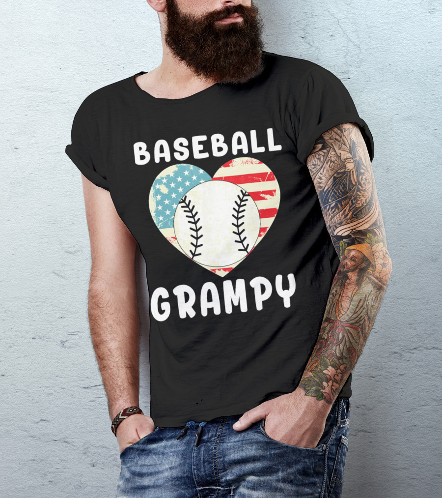 Baseball Grampy Heart With American Flag Love T-Shirt