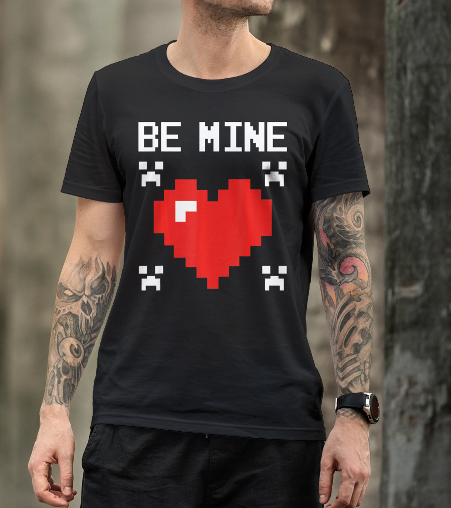 Be Mine Valentines Day Pixel Heart Design For Bo T-Shirt