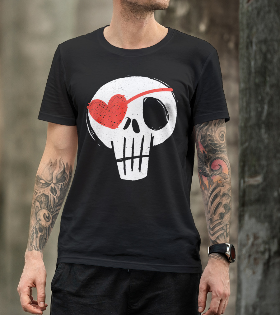 Skull With Heart Eye Patch Valentine's Day Kids T-Shirt