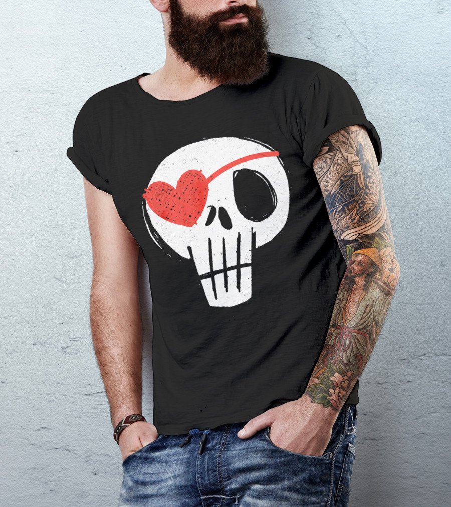 Skull With Heart Eye Patch Valentine's Day Kids T-Shirt