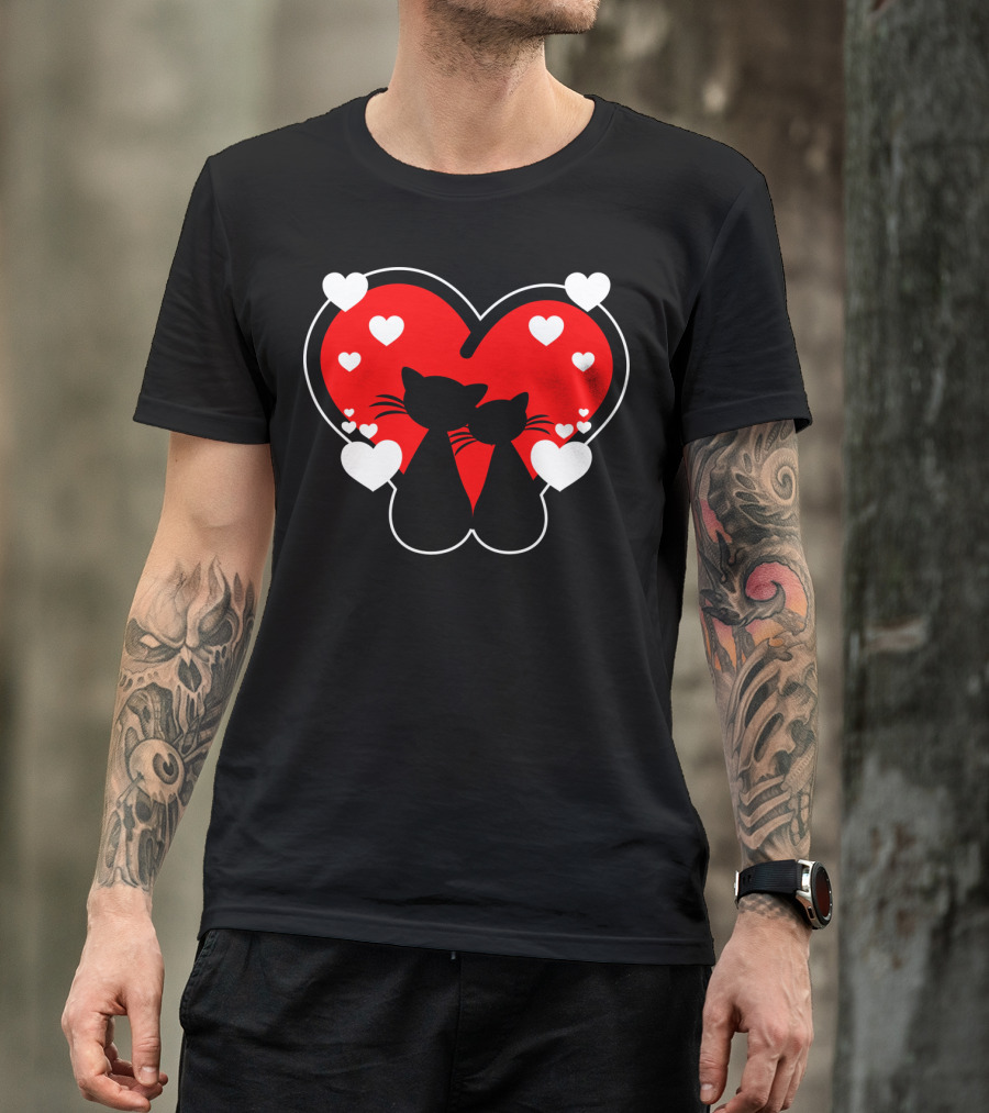 Cat Love Heart Valentines With Silhouette Cats And Hearts T-Shirt
