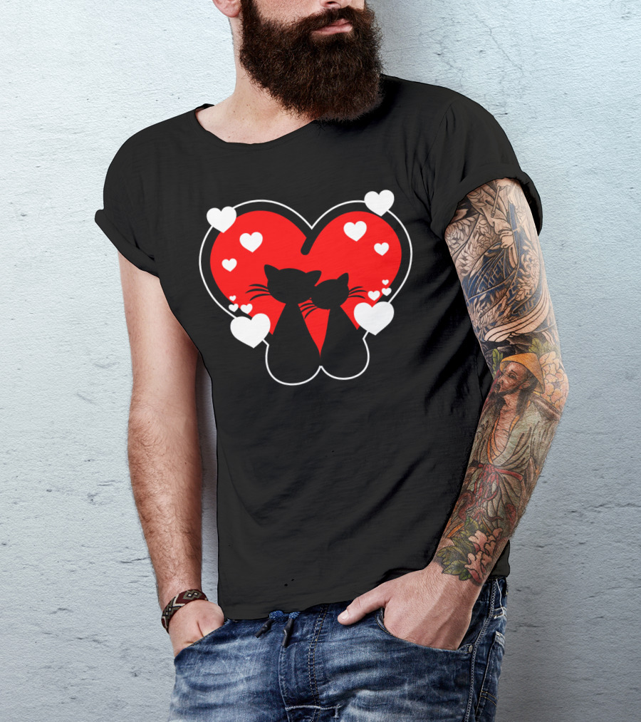 Cat Love Heart Valentines With Silhouette Cats And Hearts T-Shirt