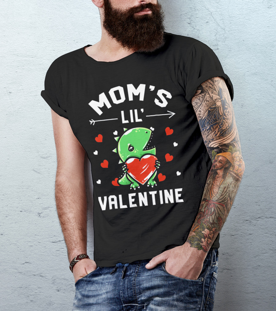Moms Lil Valentine Dinosaur Holding Heart T-Shirt
