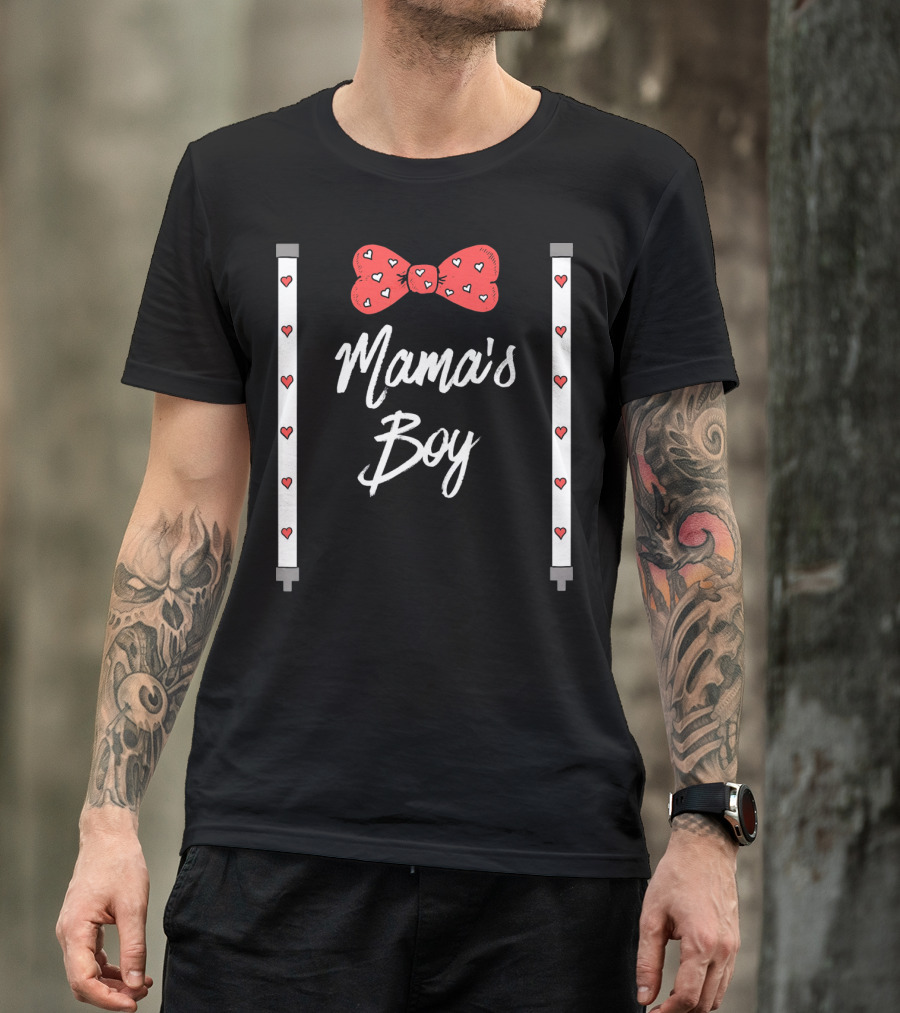 Mama's Boy Valentine's Day Red Heart Bowtie T-Shirt