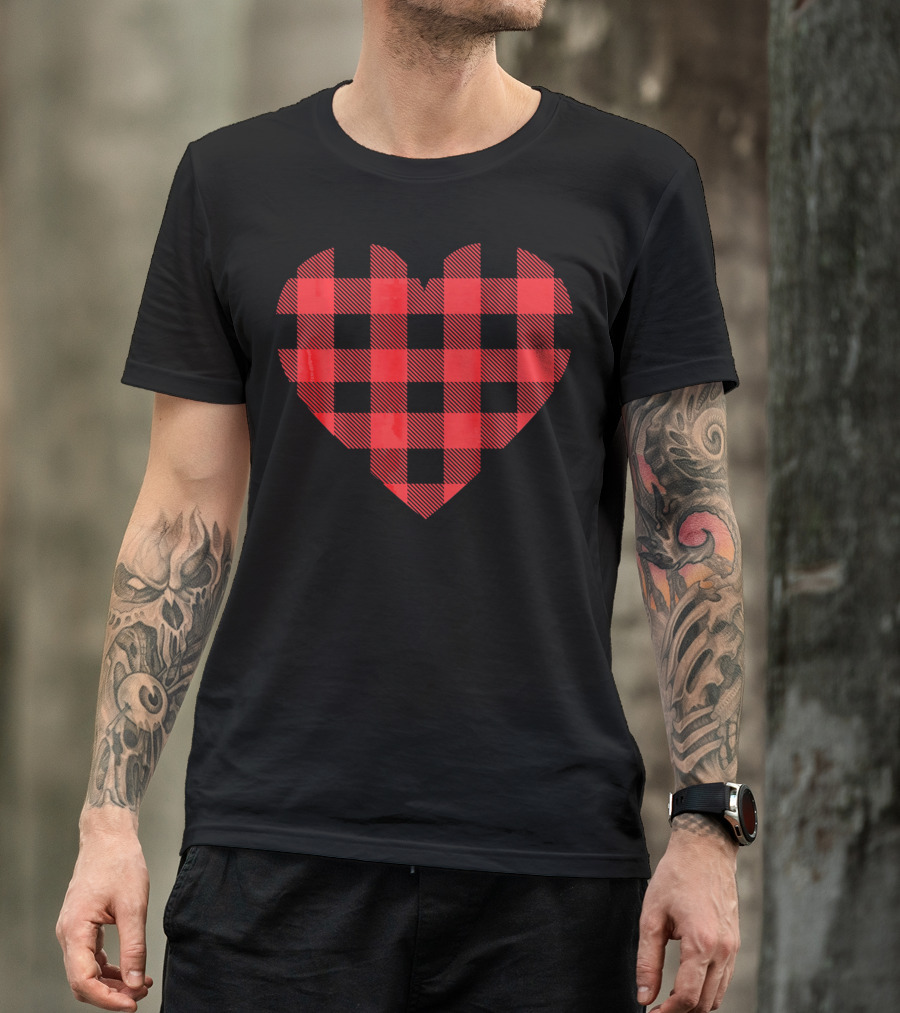 Buffalo Plaid Heart Valentines Buffalo Check T-Shirt