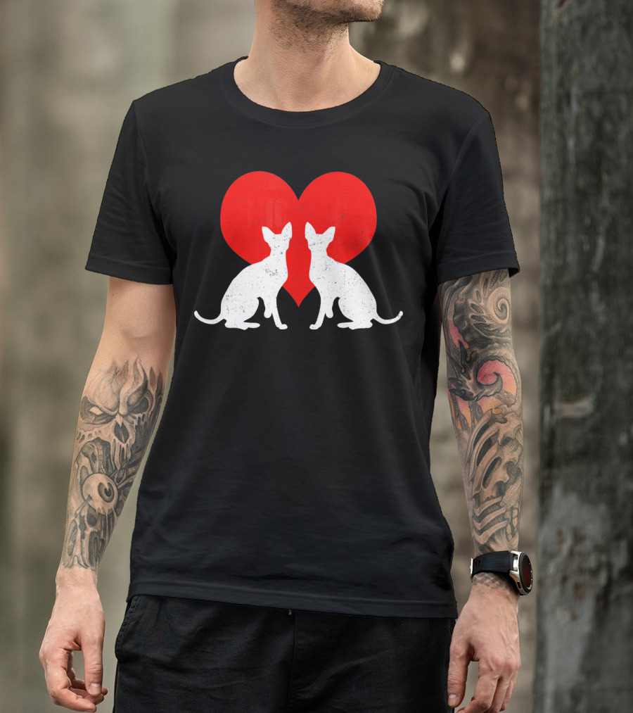 Cornish Rex Cats With Red Heart Valentines Day T-Shirt