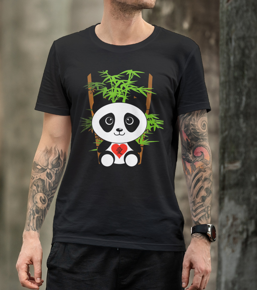Cute Baby Panda Love Bamboo Heart T-Shirt
