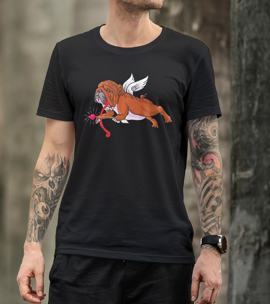 Cupid English Bulldog With Wings And Heart Arrow For Dog Lovers T-Shirt
