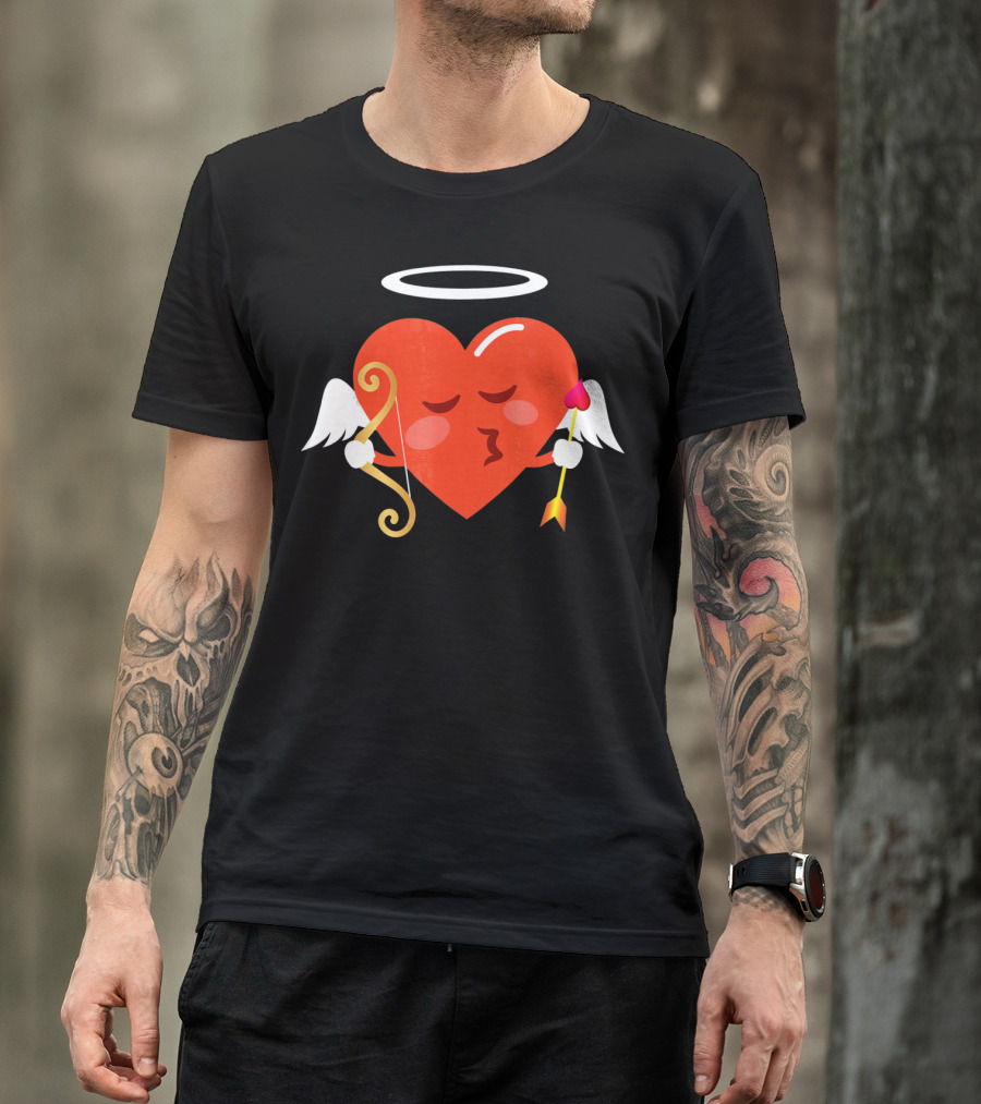 Cupid Heart Emoji Kiss Mwah Valent Winged Bow Arrow Halo T-Shirt