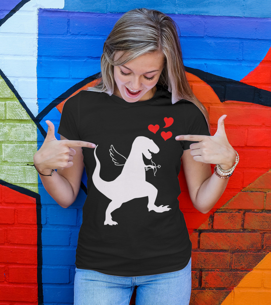 Cupid Rex Dinosaur Funny Valentines Dinosaur With Wings And Hearts T-Shirt