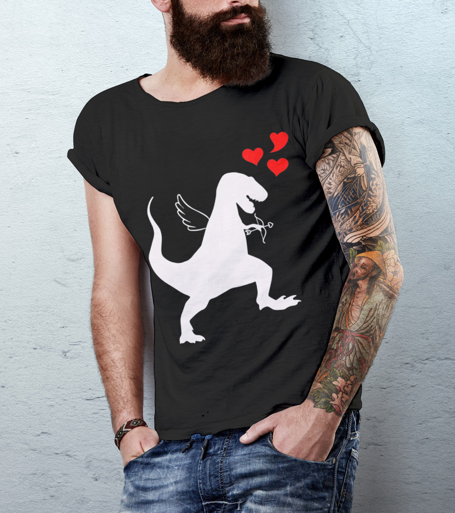 Cupid Rex Dinosaur Funny Valentines Dinosaur With Wings And Hearts T-Shirt