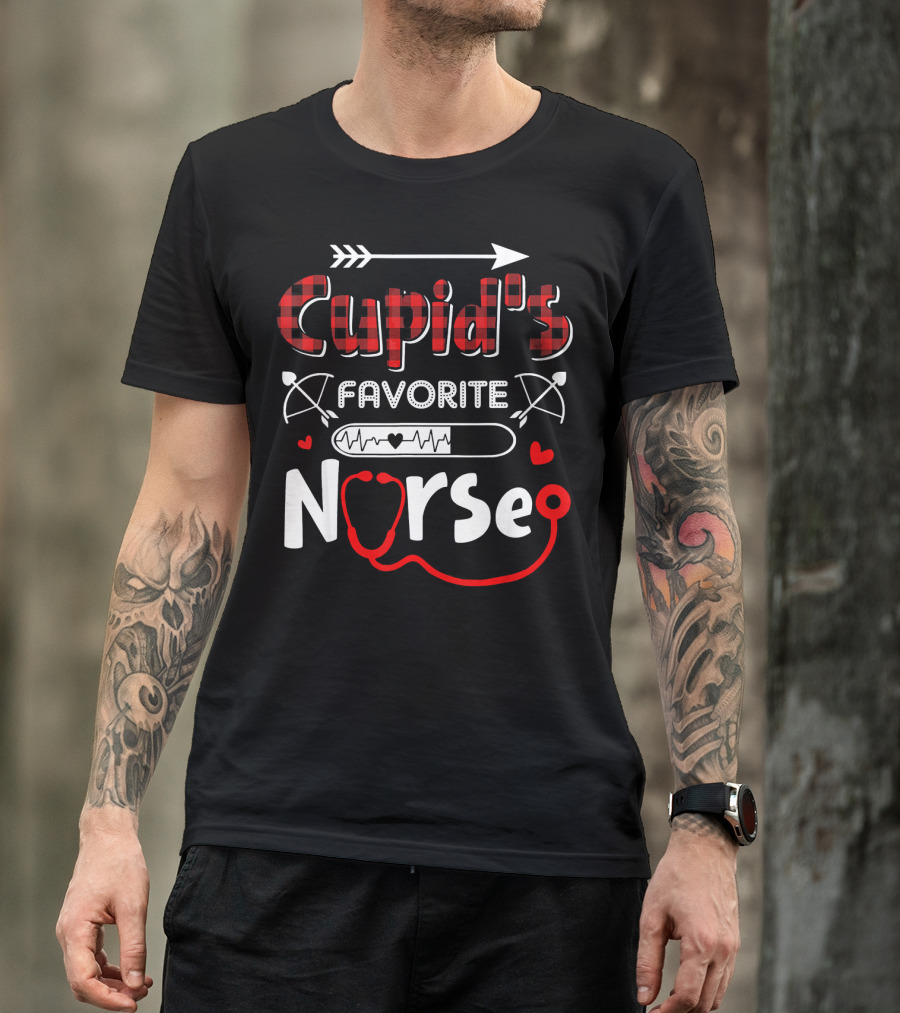 Cupid's Favorite Nurse Valentine's Day Heart Stethoscope And Arrow T-Shirt