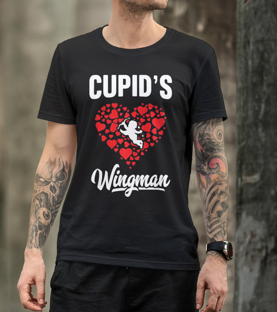 Cupid's Wingman Funny Kids Valentines Day Heart And Cherub T-Shirt