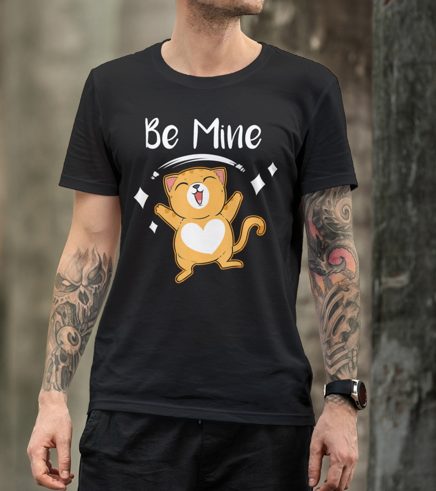 Be Mine Cute Valentine Cat With Heart T-Shirt