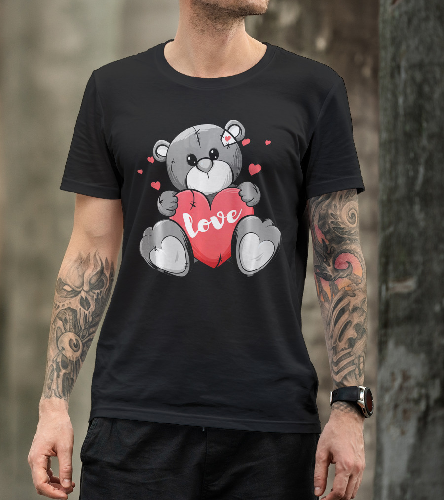 Valentine's Day Cute Bear With Heart And Love Text T-Shirt