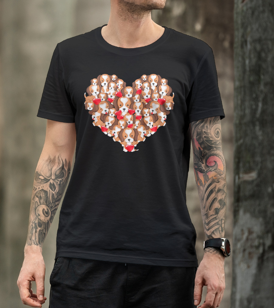 Beagle Puppies In Heart Shape For Valentine's Day T-Shirt